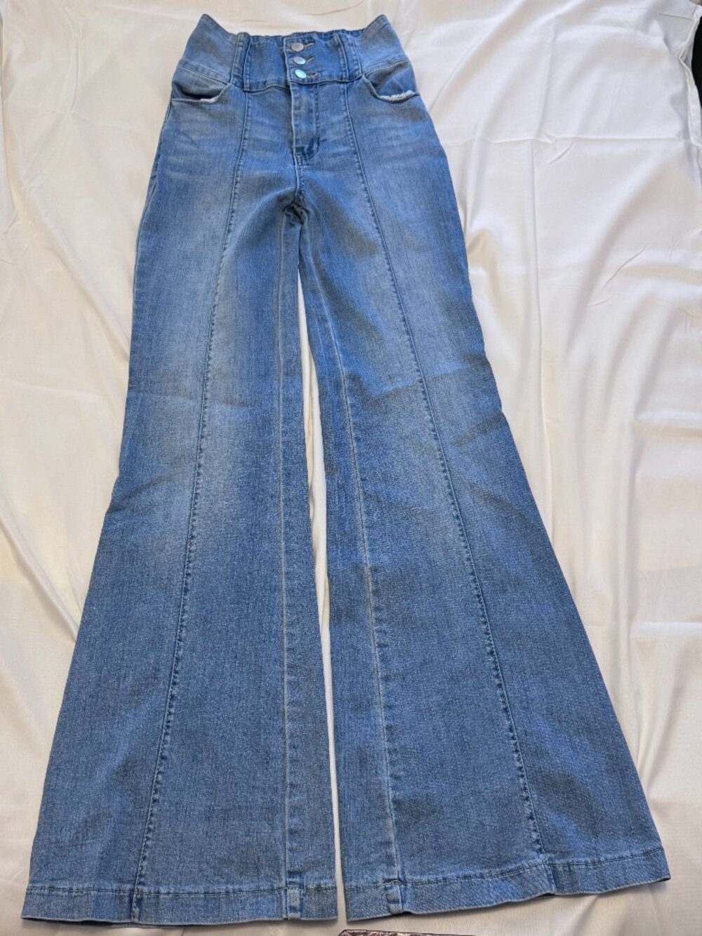 Jealous Tomato “Postcards From Me Denim Pants.” High Rise Flare Jeans Size S